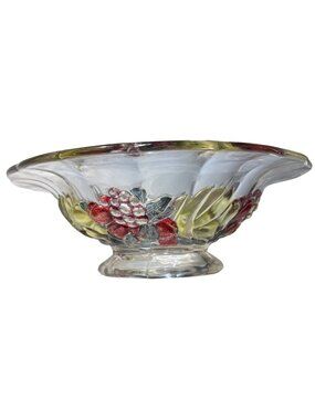 Indiana Glass Fruit Bowl Footed Embossed Fruits Heavy Pattern 301